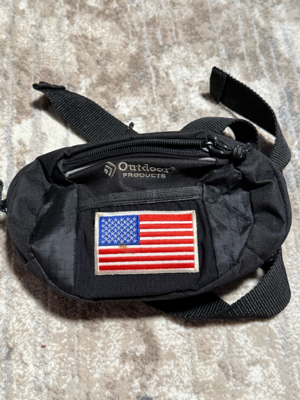 Outdoor Products Black Men’s Belt Bag with American Flag Patch